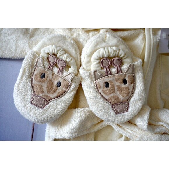 Hudson Baby Cotton Animal Face Bathrobe & Slippers, Giraffe, 0-9 Months, NWT - Picture 6 of 7